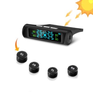 Skyshop® Solar C-240 Pro External USB/Solar TPMS (Car Tyre Pressure Monitoring System) Suitable for All Car with 4 Tires Sensors PSI & Temperature Display (External Sensors) …