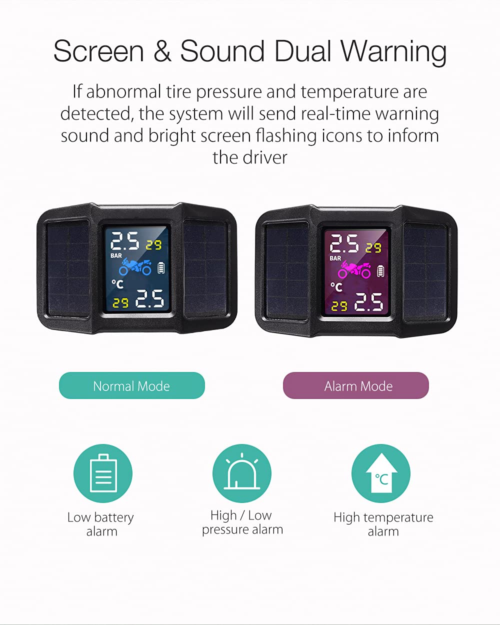 thumbnail image 2 of BCSMMCAR Motorcycle TPMS Tire Pressure Monitor System With 2 External Sensors Waterproof 2 of 6