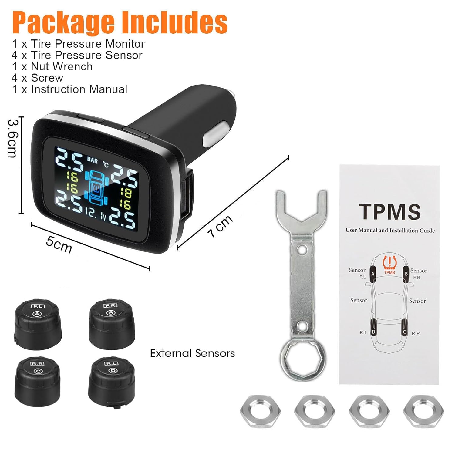 Skyshop T External Usb Solar Tpms Car Tire Pressure Monitor Skyshop