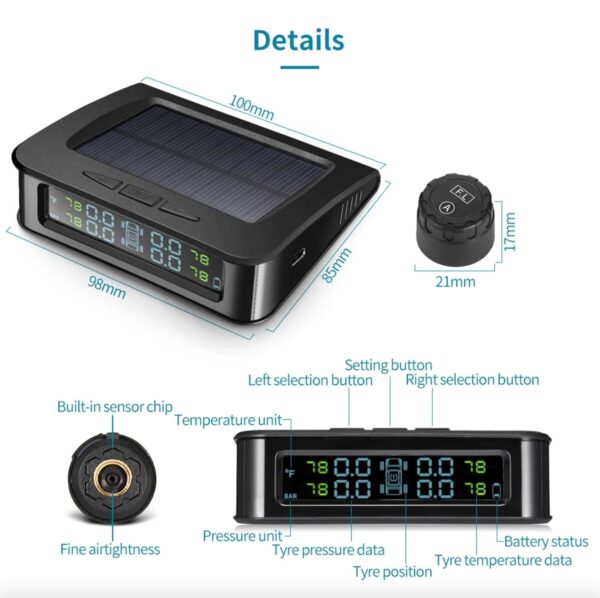 Skyshop® M200 Prime External USB/Solar TPMS Car Tire Pressure Monitor - Image 4