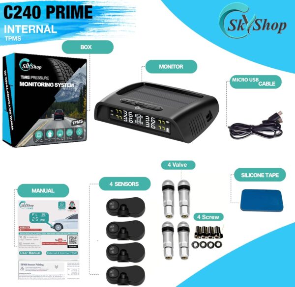 Skyshop® C240 Prime Internal USB/Solar TPMS Car Tire Pressure Monitor - Image 6